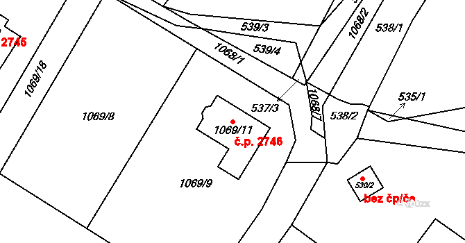 Rožnov pod Radhoštěm 2746 na parcele st. 1069/11 v KÚ Tylovice, Katastrální mapa