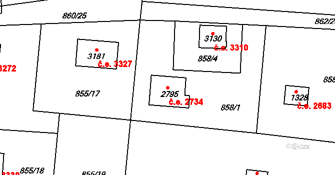 Litice 2734, Plzeň na parcele st. 2795 v KÚ Valcha, Katastrální mapa