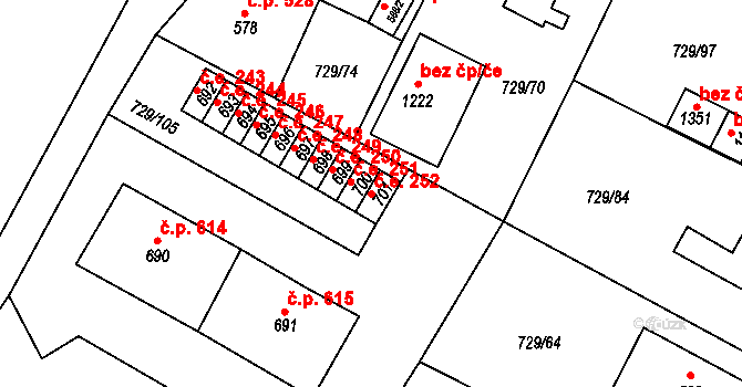 Osek 252 na parcele st. 701 v KÚ Osek u Duchcova, Katastrální mapa