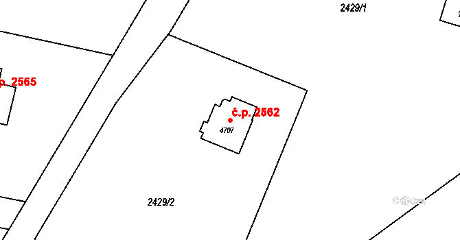 Rožnov pod Radhoštěm 2562 na parcele st. 4707 v KÚ Rožnov pod Radhoštěm, Katastrální mapa