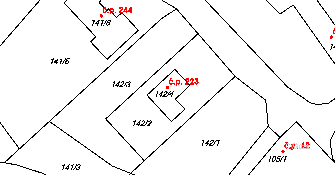 Choryně 223 na parcele st. 142/4 v KÚ Choryně, Katastrální mapa