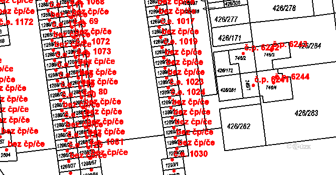 Otrokovice 1023 na parcele st. 1289/23 v KÚ Otrokovice, Katastrální mapa