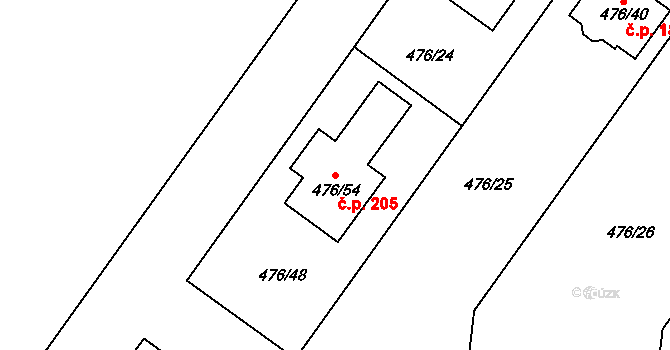 Želatovice 205 na parcele st. 476/54 v KÚ Želatovice, Katastrální mapa