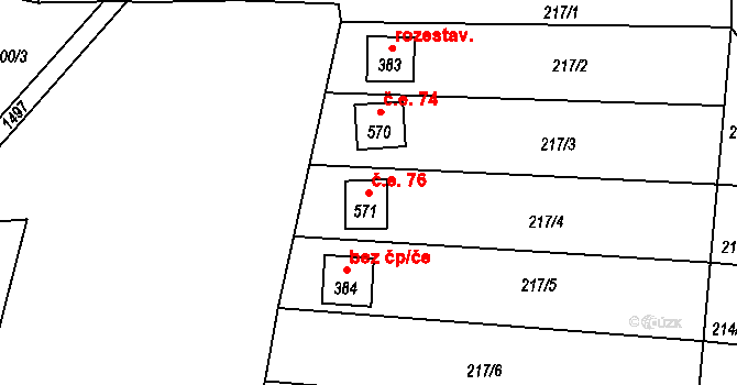 Kudlov 76, Zlín na parcele st. 571 v KÚ Kudlov, Katastrální mapa