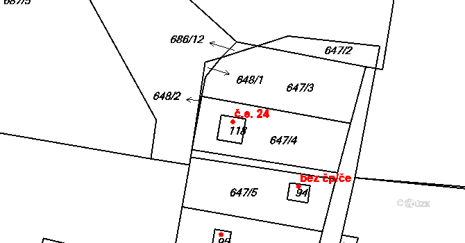 Skrýšov 24, Pelhřimov na parcele st. 118 v KÚ Skrýšov u Pelhřimova, Katastrální mapa