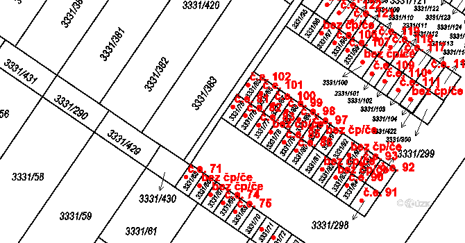 Dubňany 81 na parcele st. 3331/75 v KÚ Dubňany, Katastrální mapa
