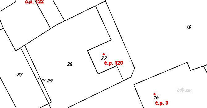 Domanín 120, Bystřice nad Pernštejnem na parcele st. 27 v KÚ Domanín u Bystřice nad Pernštejnem, Katastrální mapa