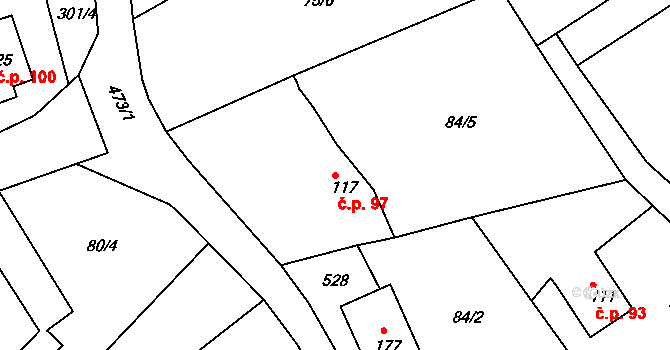 Lomnička 97, Plesná na parcele st. 117 v KÚ Lomnička u Plesné, Katastrální mapa