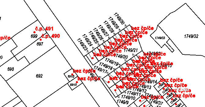 Praha 42986257 na parcele st. 1749/25 v KÚ Uhříněves, Katastrální mapa