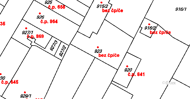 Teplice 45109257 na parcele st. 923 v KÚ Teplice, Katastrální mapa