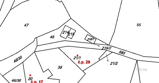 Humpolec 45254257 na parcele st. 215 v KÚ Plačkov, Katastrální mapa