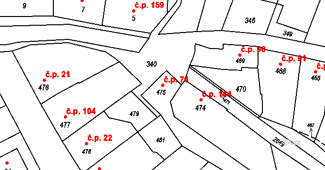 Lovčičky 76 na parcele st. 475 v KÚ Lovčičky, Katastrální mapa