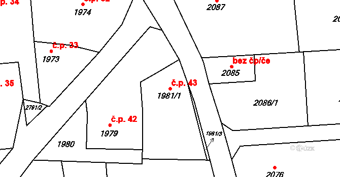 Borová 43, Bolatice na parcele st. 1981/1 v KÚ Bolatice, Katastrální mapa