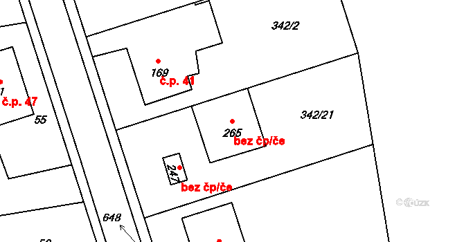 Staré Ždánice 46782257 na parcele st. 265 v KÚ Staré Ždánice, Katastrální mapa