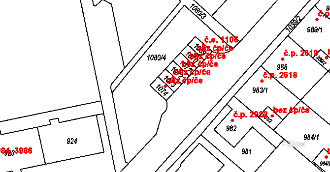Chomutov 1405 na parcele st. 1074 v KÚ Chomutov II, Katastrální mapa