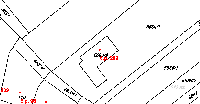 Pavlov 228 na parcele st. 5684/3 v KÚ Pavlov u Dolních Věstonic, Katastrální mapa