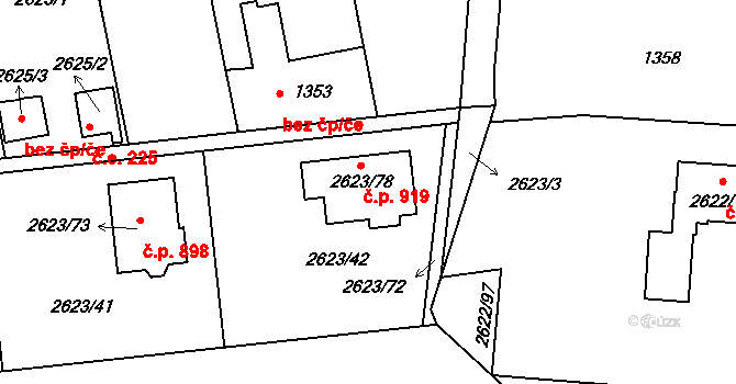 Planá nad Lužnicí 919 na parcele st. 2623/78 v KÚ Planá nad Lužnicí, Katastrální mapa