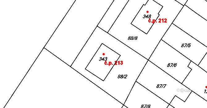Jiřice 213, Kostelec nad Labem na parcele st. 343 v KÚ Jiřice u Kostelce nad Labem, Katastrální mapa