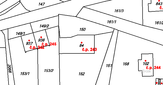 Králíky 243 na parcele st. 84 v KÚ Králíky, Katastrální mapa