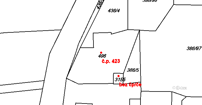 Choceň 423 na parcele st. 496 v KÚ Choceň, Katastrální mapa