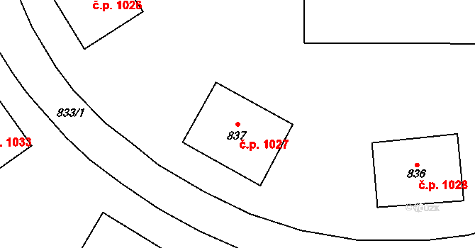 Stonava 1027 na parcele st. 837 v KÚ Stonava, Katastrální mapa
