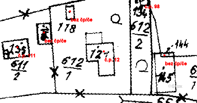 Jemníky 12 na parcele st. 121 v KÚ Jemníky, Katastrální mapa