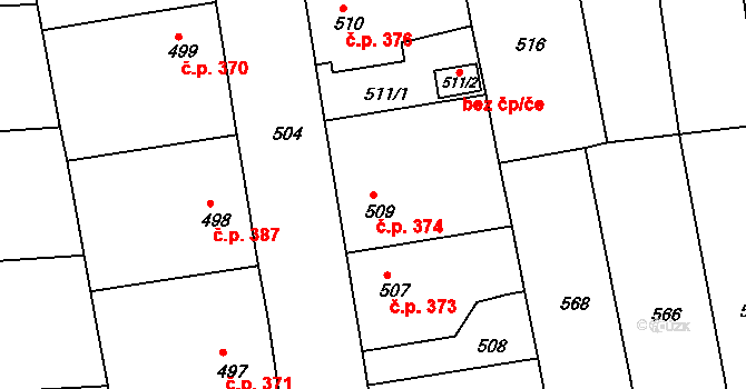Česká Skalice 374 na parcele st. 509 v KÚ Česká Skalice, Katastrální mapa