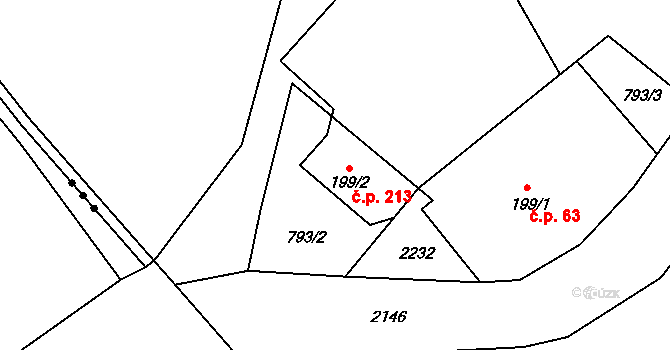 Zdoňov 213, Teplice nad Metují na parcele st. 199/2 v KÚ Zdoňov, Katastrální mapa