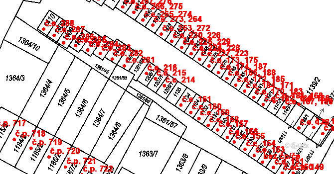 Brtnice 214 na parcele st. 1206/1 v KÚ Brtnice, Katastrální mapa