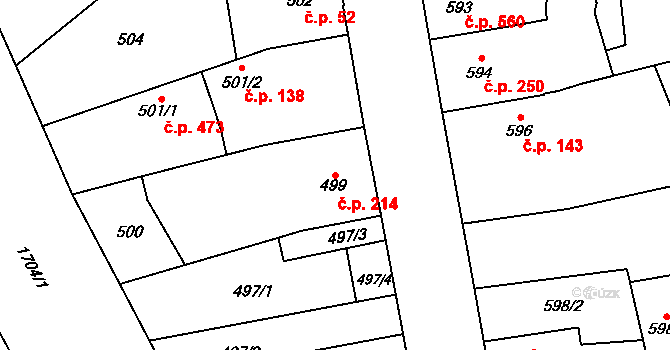 Hronov 214 na parcele st. 499 v KÚ Hronov, Katastrální mapa