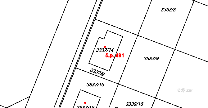 Šanov 491 na parcele st. 3337/14 v KÚ Šanov nad Jevišovkou, Katastrální mapa
