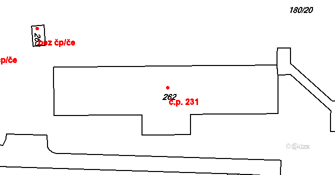 Loučovice 231 na parcele st. 262 v KÚ Loučovice, Katastrální mapa
