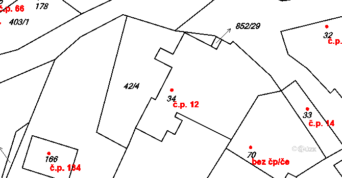 Světlice 12, Humpolec na parcele st. 34 v KÚ Světlice, Katastrální mapa