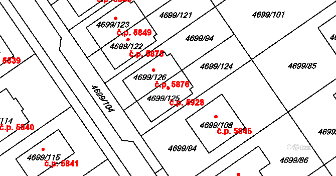 Chomutov 5928 na parcele st. 4699/125 v KÚ Chomutov I, Katastrální mapa