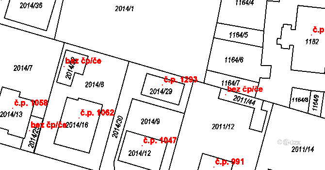 Nýřany 1293 na parcele st. 2014/29 v KÚ Nýřany, Katastrální mapa