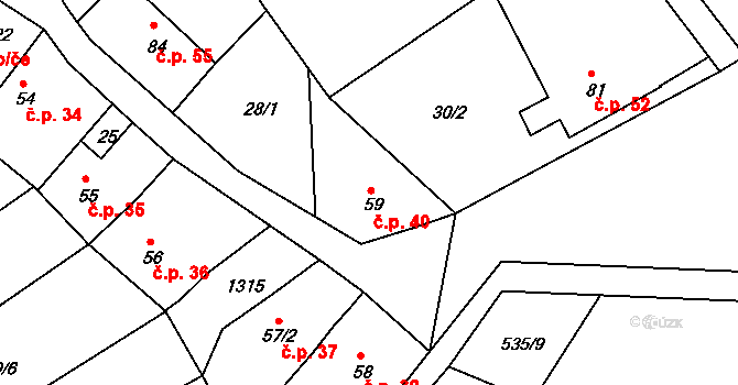 Cvrčovice 40, Zdounky na parcele st. 59 v KÚ Cvrčovice u Zdounek, Katastrální mapa