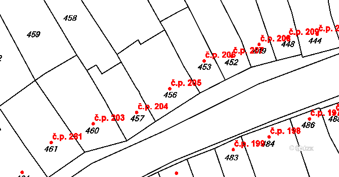 Určice 205 na parcele st. 456 v KÚ Určice, Katastrální mapa