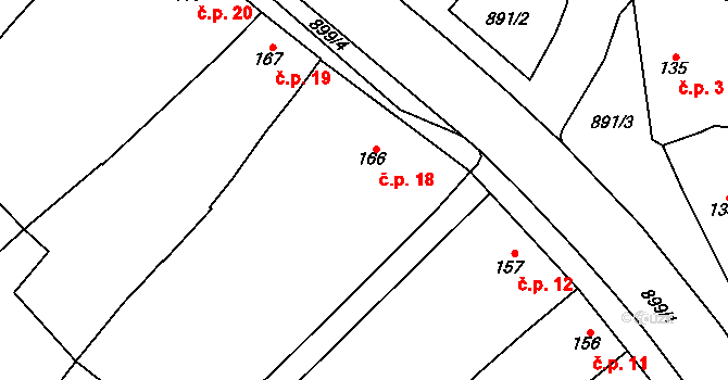 Kokory 18 na parcele st. 166 v KÚ Kokory, Katastrální mapa
