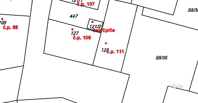 Chotěšice 111 na parcele st. 123 v KÚ Chotěšice, Katastrální mapa