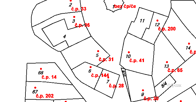 Přerov VI-Újezdec 31, Přerov na parcele st. 5 v KÚ Újezdec u Přerova, Katastrální mapa