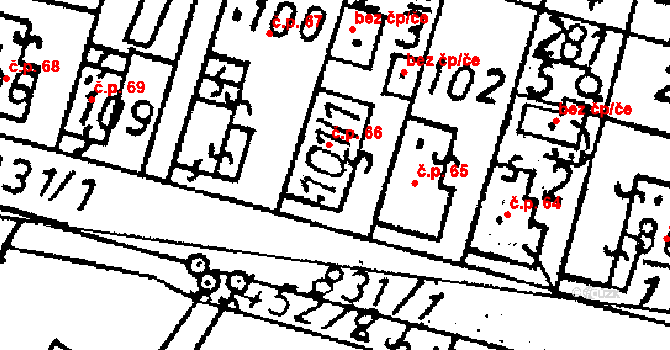 Vlkaneč 66 na parcele st. 101/1 v KÚ Vlkaneč, Katastrální mapa