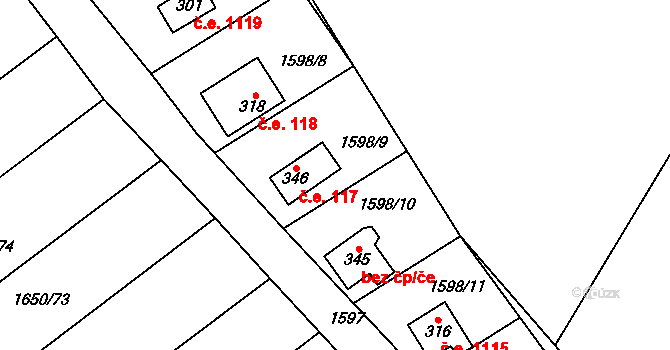 Nesměřice 117, Zruč nad Sázavou na parcele st. 346 v KÚ Nesměřice, Katastrální mapa