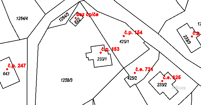 Dolní Maxov 153, Josefův Důl na parcele st. 233/1 v KÚ Dolní Maxov, Katastrální mapa