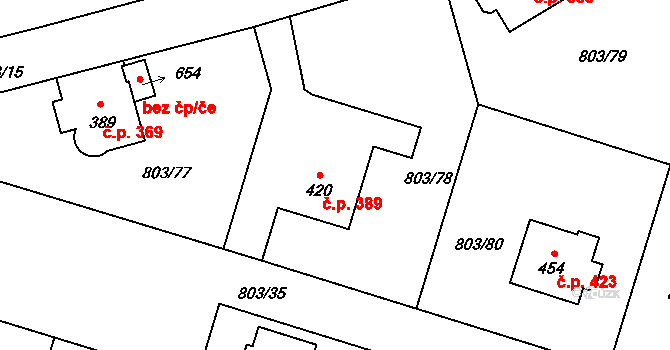 Kokonín 389, Jablonec nad Nisou na parcele st. 420 v KÚ Kokonín, Katastrální mapa
