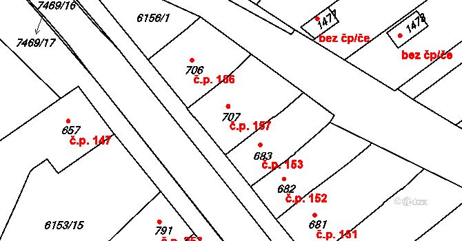 Telč-Štěpnice 157, Telč na parcele st. 707 v KÚ Telč, Katastrální mapa