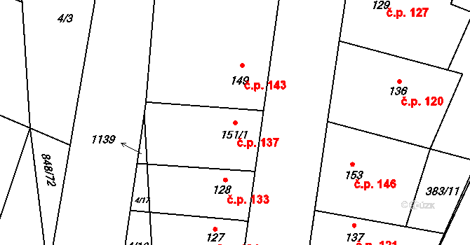 Černuc 137 na parcele st. 151/1 v KÚ Černuc, Katastrální mapa