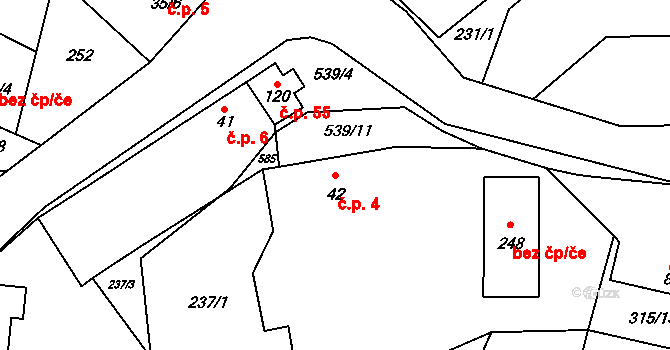 Dolní Bezděkov 4, Bratronice na parcele st. 42 v KÚ Dolní Bezděkov u Kladna, Katastrální mapa