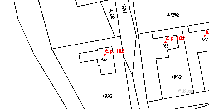 Bohutín 112 na parcele st. 453 v KÚ Bohutín, Katastrální mapa