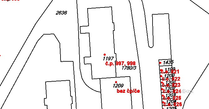 Tišnov 997,998 na parcele st. 1197 v KÚ Tišnov, Katastrální mapa