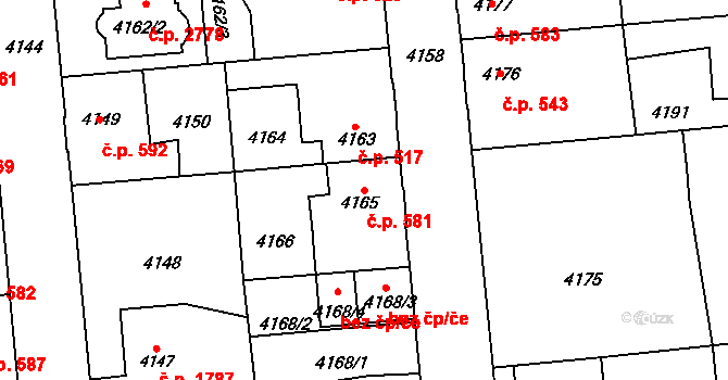 Kročehlavy 581, Kladno na parcele st. 4165 v KÚ Kročehlavy, Katastrální mapa